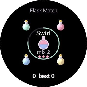 Flask Match playing on a round watch screen, view 1