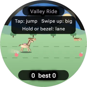 Valley Ride playing on a round watch screen, view 1