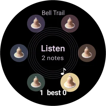 Bell Trail playing on a round watch screen, view 3