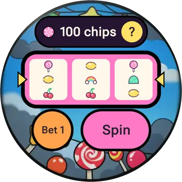 Gumdrop Reels playing on a round watch screen, view 1