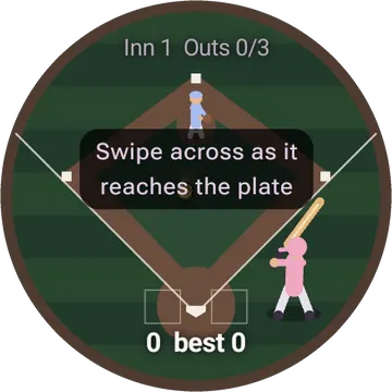 Stickball playing on a round watch screen, view 2