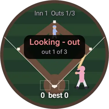 Stickball playing on a round watch screen, view 3